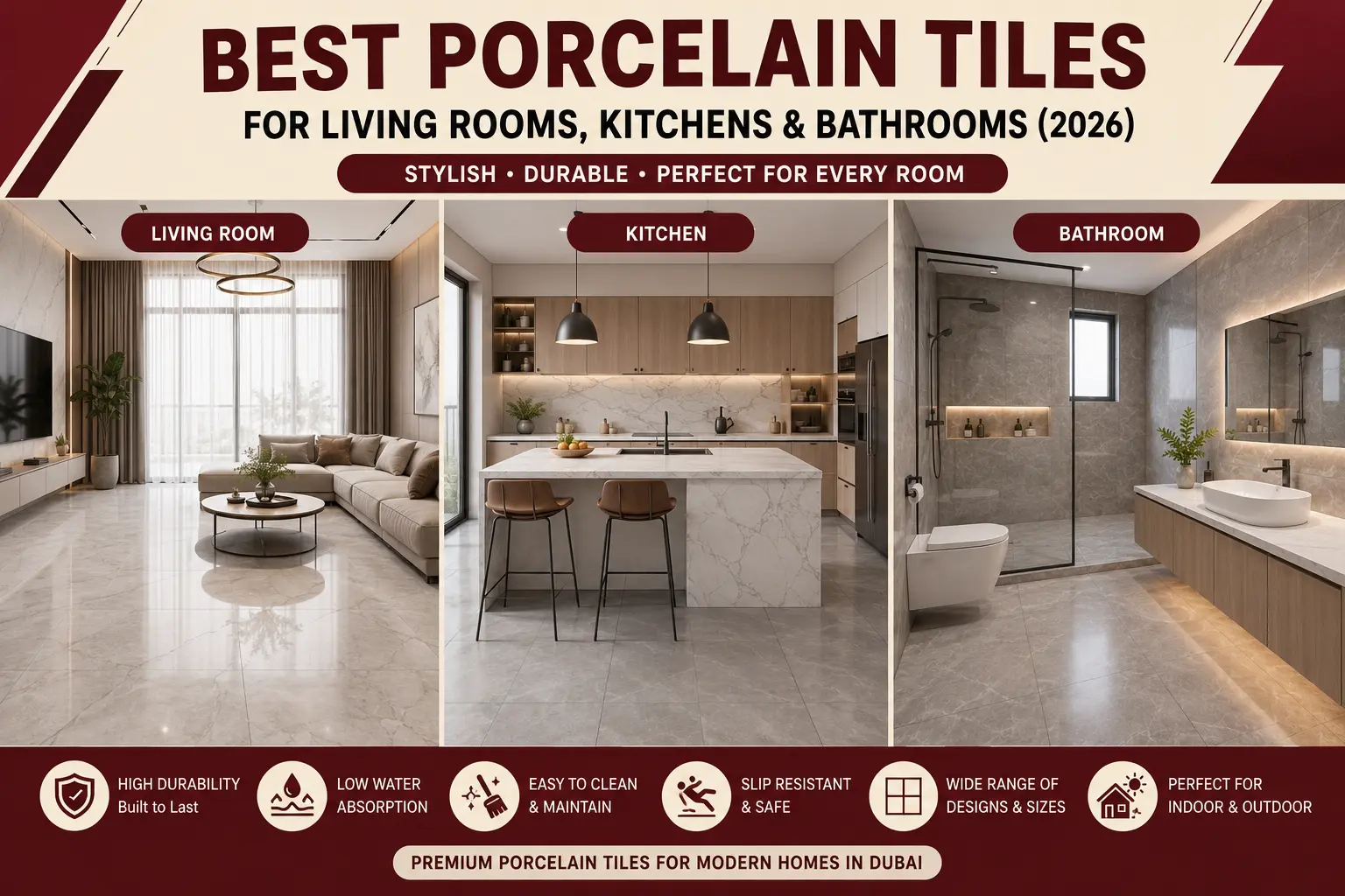Best Porcelain Tiles for Living Rooms, Kitchens & Bathrooms (2026)